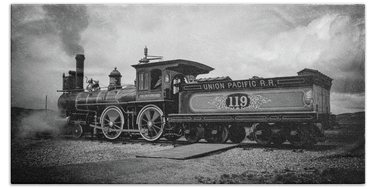 Train Beach Towel featuring the photograph Steam Engine in BW by Pam Rendall