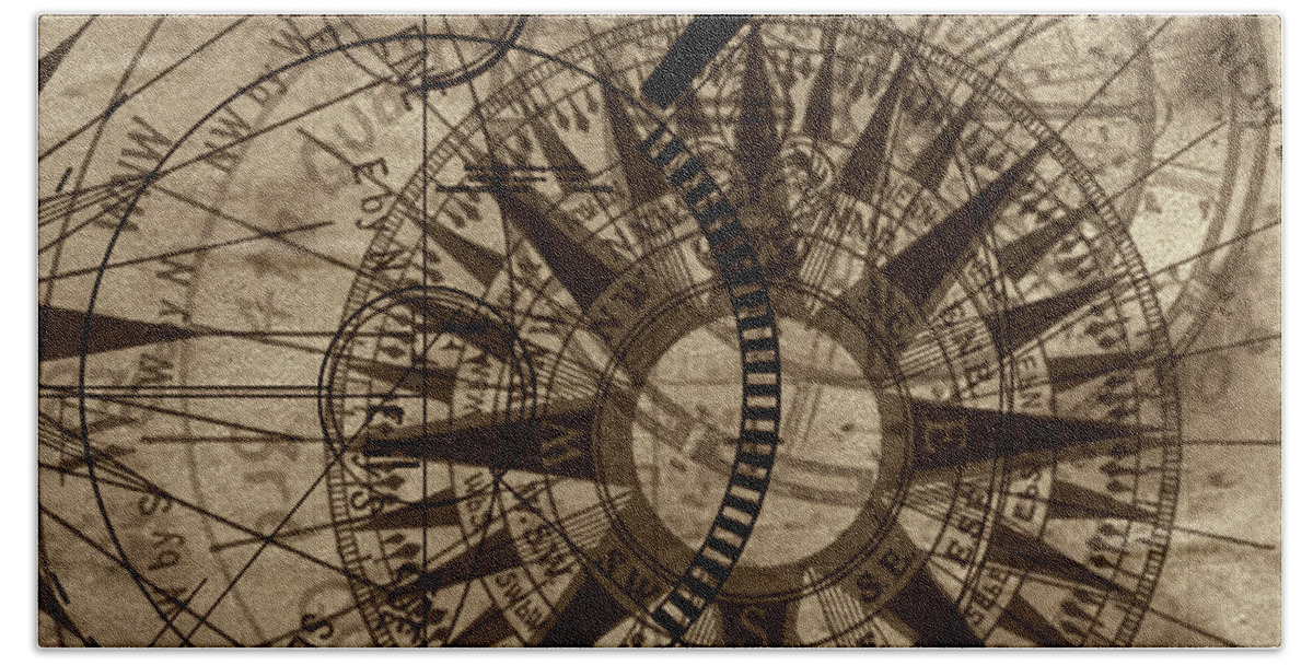 Steampunk Beach Sheet featuring the painting Steampunk Gold Compass by James Hill