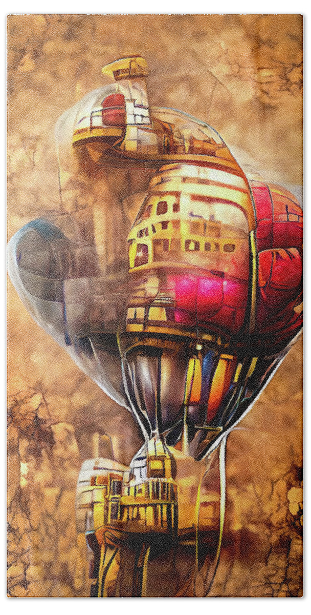 Steampunk Beach Towel featuring the digital art Steampunk Transportation 01 Hot-Air Balloon by Matthias Hauser