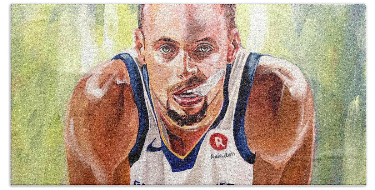 Steph Curry Beach Towel featuring the painting Steph Stares by Joel Tesch