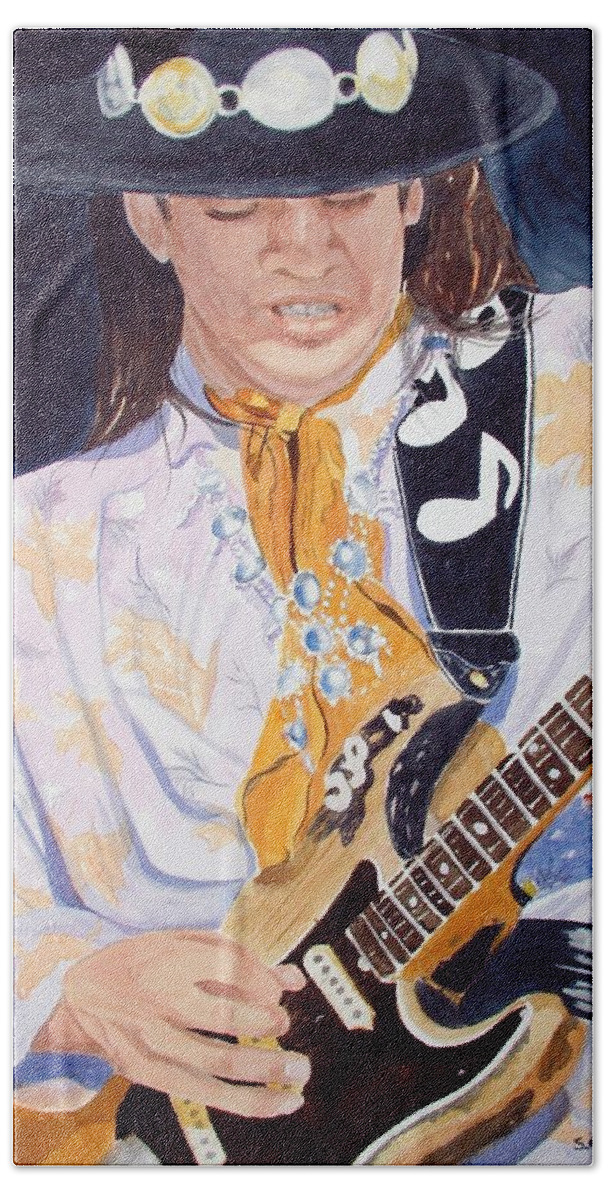 Portrait Beach Towel featuring the painting Stevie Ray by Sandie Croft