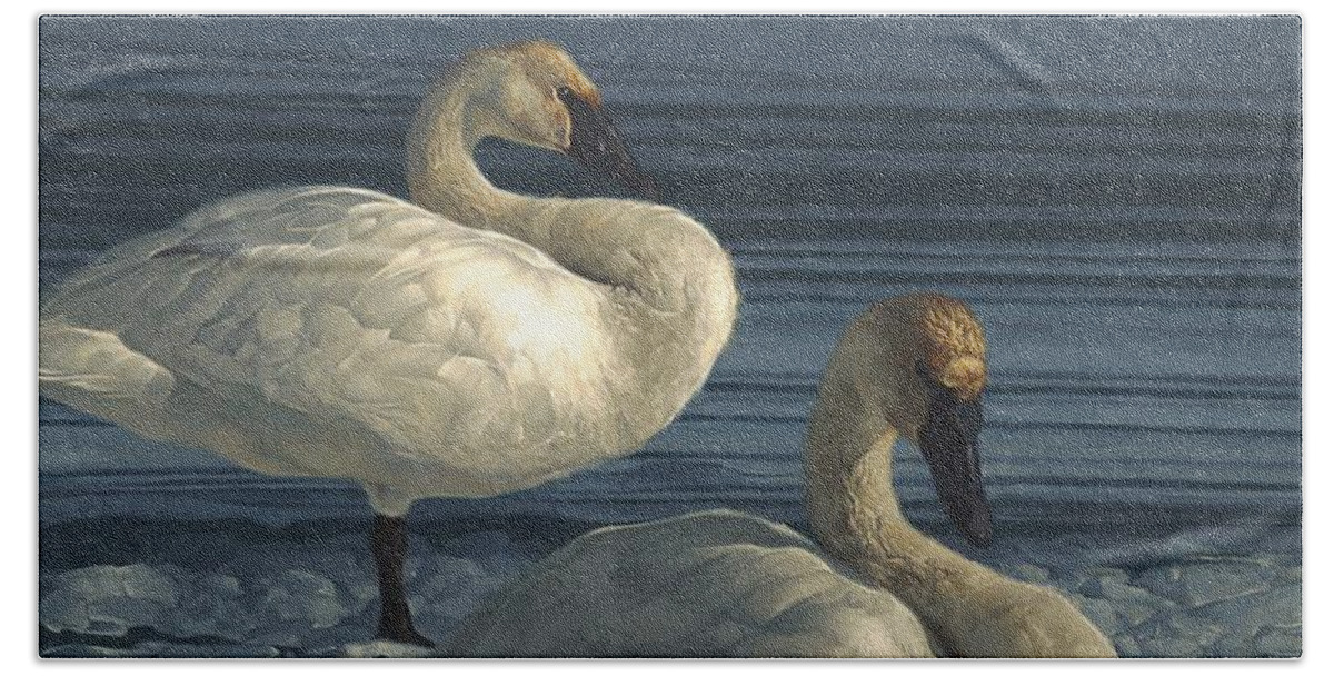 Swan Beach Towel featuring the painting Still Life by Greg Beecham
