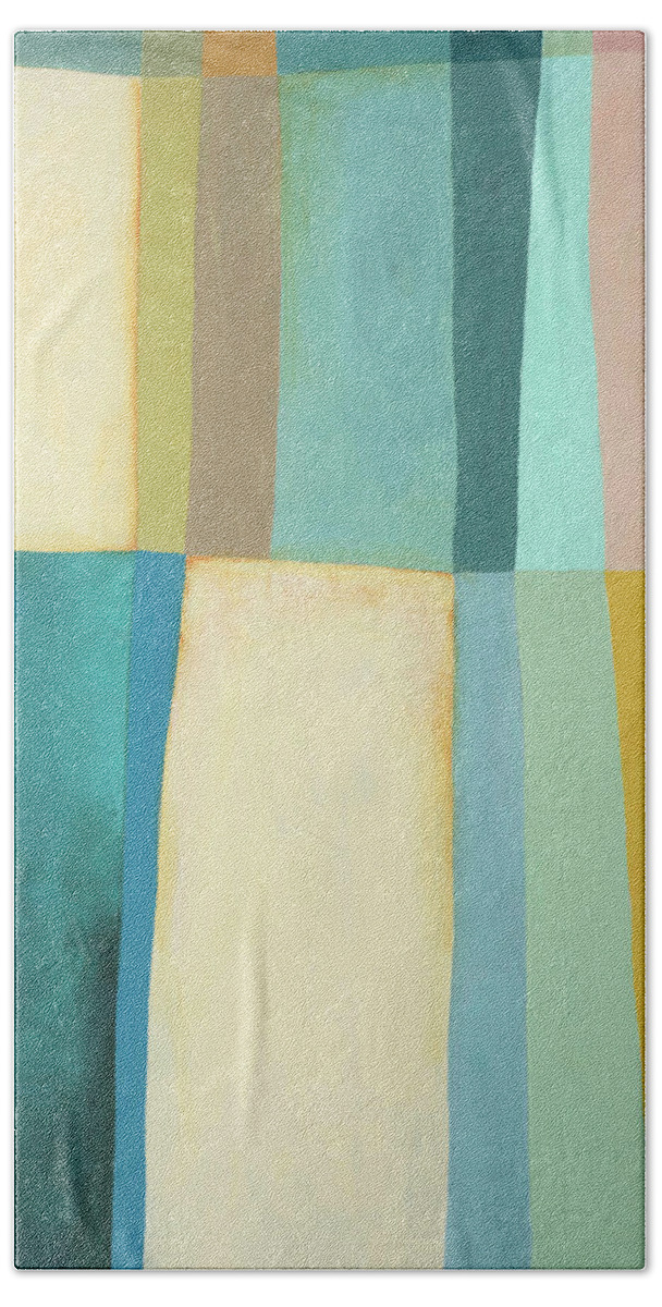 Abstract Art Beach Towel featuring the painting Stitched Together #4 by Jane Davies
