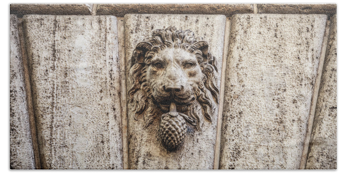 Rome Beach Towel featuring the photograph Stone lion head in Rome, Italy by Fabiano Di Paolo