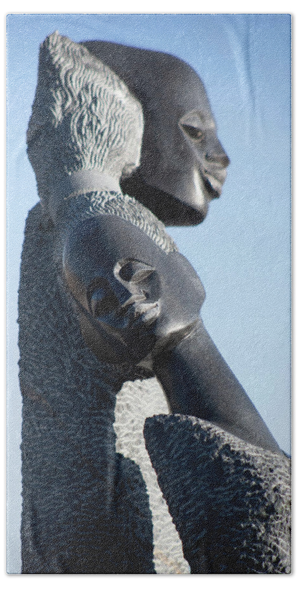African Zimbabwean Beach Towel featuring the photograph Stone Sculpture of Two Women by Marilyn Hunt