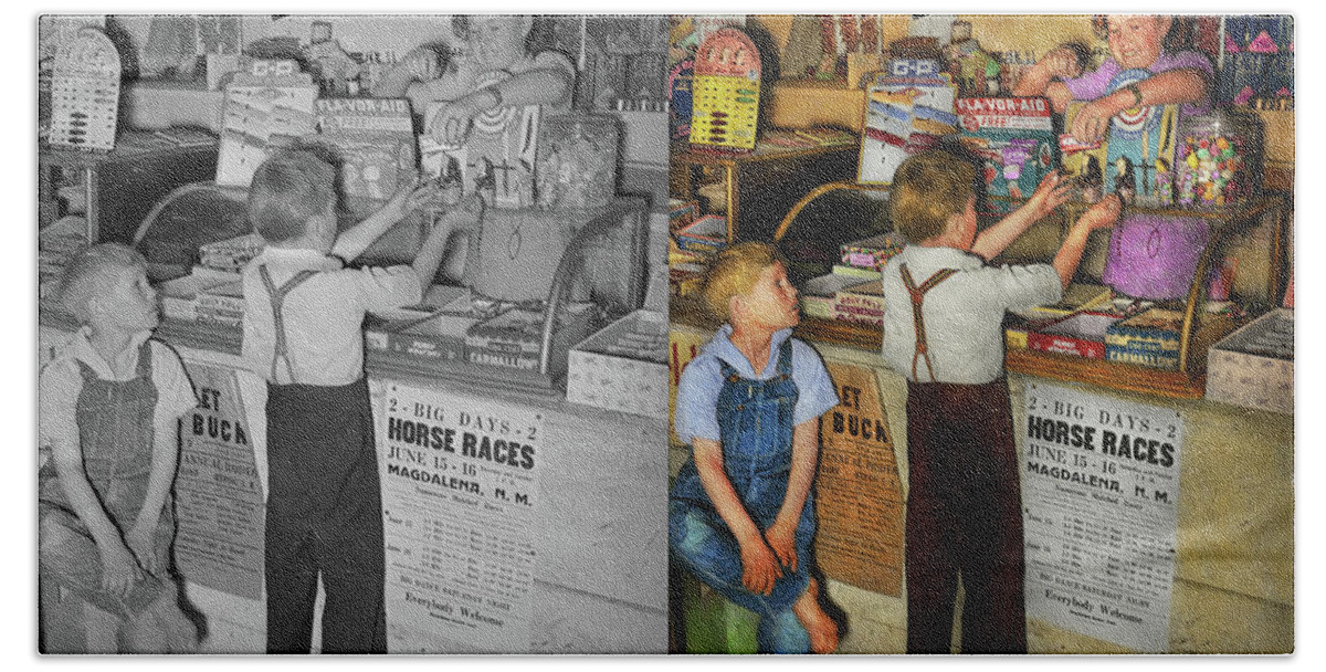 Kids Beach Towel featuring the photograph Store - Candy for both of us 1940 - Side by Side by Mike Savad