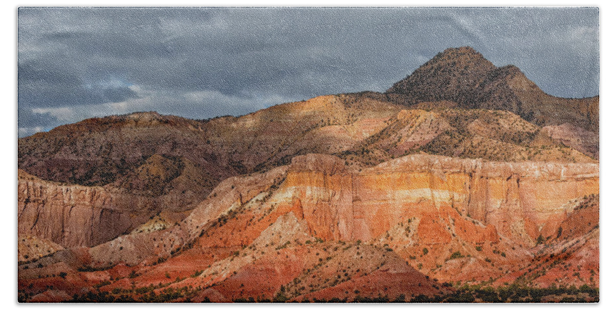 Ghost Ranch Beach Towel featuring the photograph Storm above Ghost Ranch Mountains by Kathleen Bishop