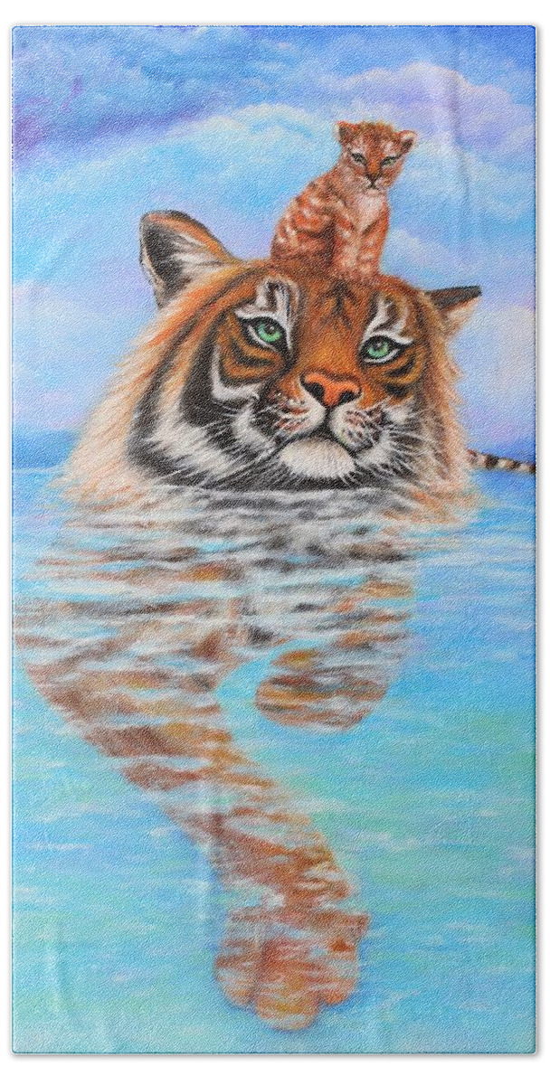 Wall Art Home Decor Tiger Baby Tiger Blue Sky Blue Water Clouds Stormy Clouds Lake Gift For Him Gift For Her Art Gallery Siberian Tiger Amur Tiger Beach Towel featuring the photograph Storm is Coming by Tanya Harr