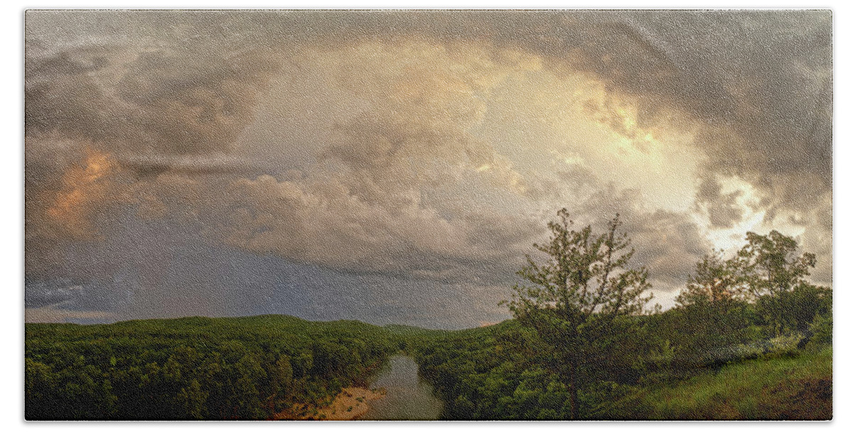 Storm Beach Towel featuring the photograph Storm pass over the Current River by Robert Charity