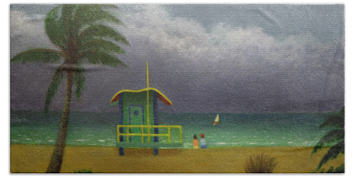Tropical Beach Towel featuring the painting Storm Watchers by Gordon Beck