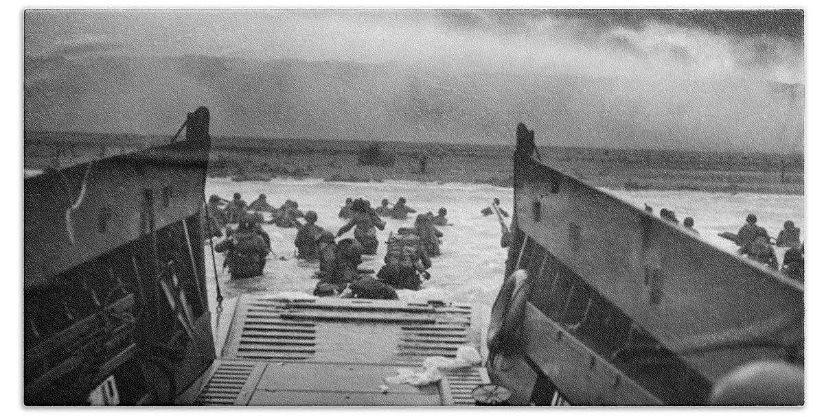D Day Beach Sheet featuring the painting Storming The Beach On D-Day by War Is Hell Store