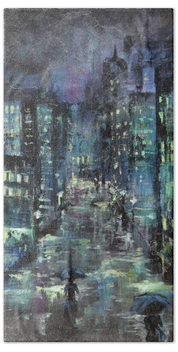 Stormy Beach Towel featuring the mixed media Stormy City by Zan Savage