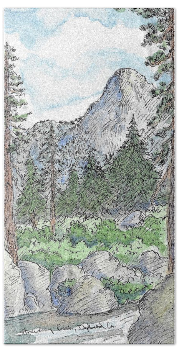 Landscape Beach Towel featuring the drawing Strawberry Creek,Idyllwild,Ca. by Gerry High