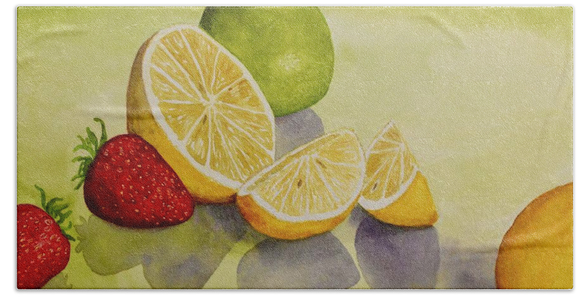 Kim Mcclinton Beach Towel featuring the painting Strawberry Lemonade by Kim McClinton