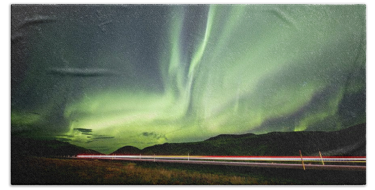Iceland Beach Towel featuring the photograph Street lights by Christopher Mathews