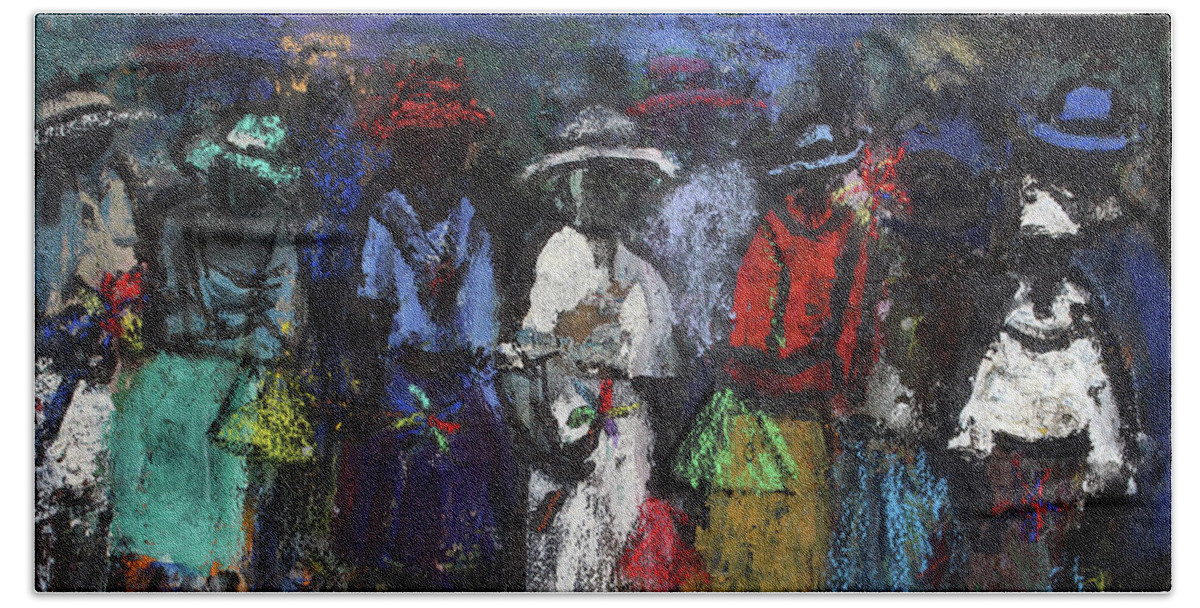 Soweto Beach Towel featuring the painting Street Talk by Joe Maseko