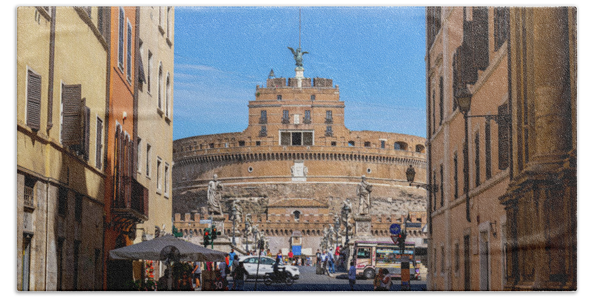 Rome Beach Towel featuring the photograph Street View To Castel Sant Angelo In Rome by Artur Bogacki