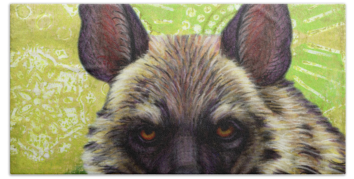 Hyena Beach Towel featuring the painting Striped Hyena Abstract by Amy E Fraser
