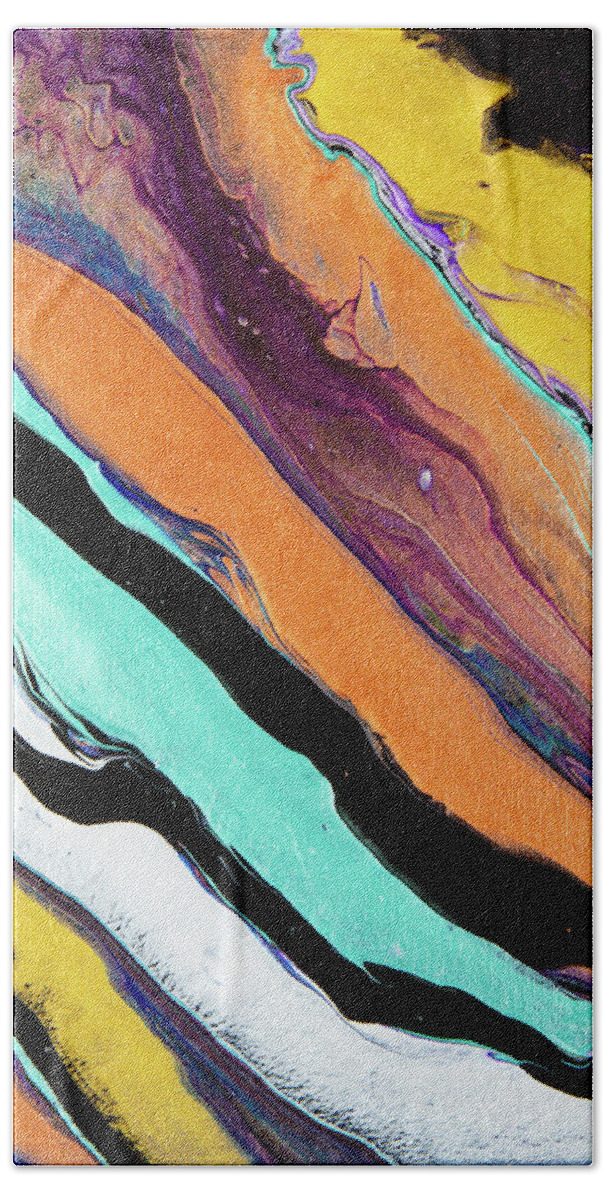 Abstract Beach Towel featuring the digital art Stripely - Colorful Flowing Liquid Marble Abstract Contemporary Acrylic Painting by Sambel Pedes