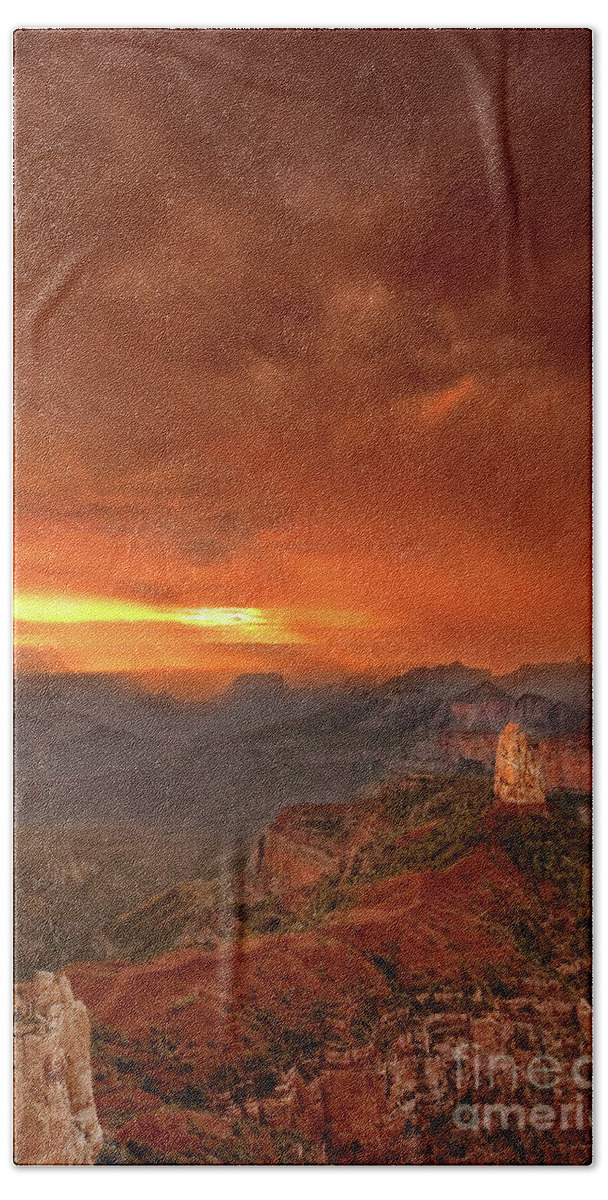 North America Beach Towel featuring the photograph Stunning Red Storm Clouds Over The North Rim Grand Canyon Arizona by Dave Welling