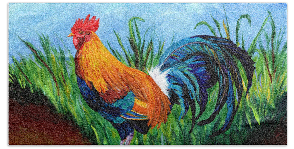 Rooster Painting Beach Towel featuring the painting Sugar Cane Rooster by Marionette Taboniar