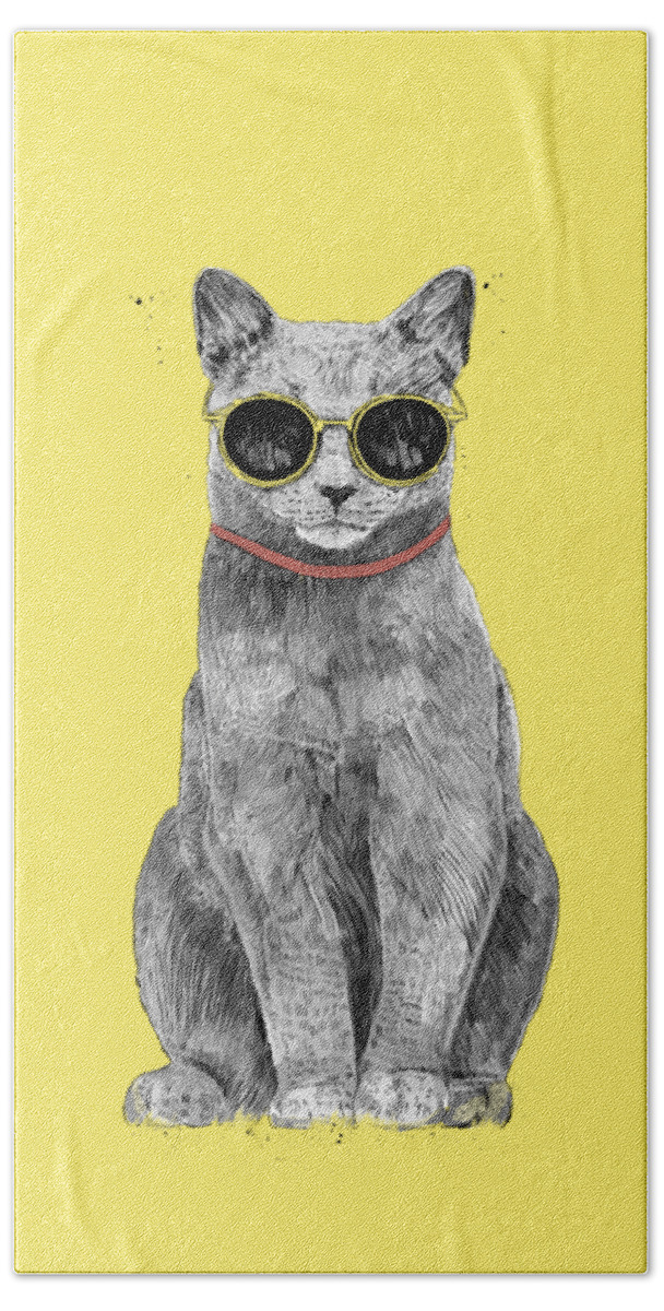 Cat Beach Towel featuring the drawing Summer Cat by Balazs Solti