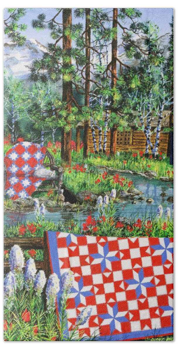 Log Cabin Beach Towel featuring the painting Summer Dream by Diane Phalen