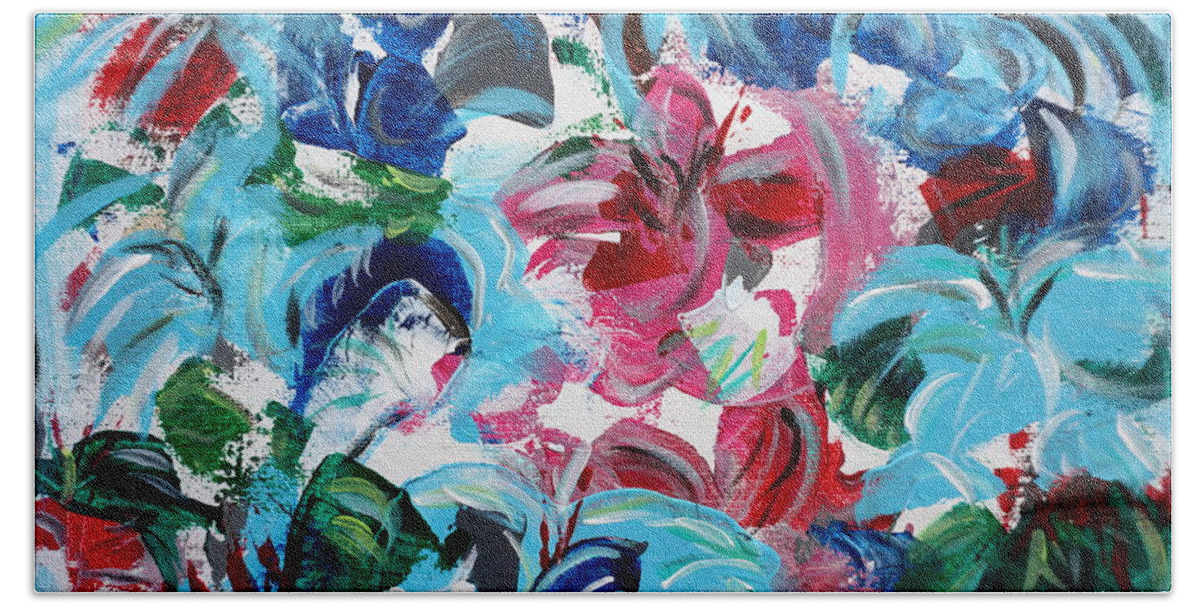 Abstract Beach Towel featuring the painting Summer Lilies by Brent Knippel