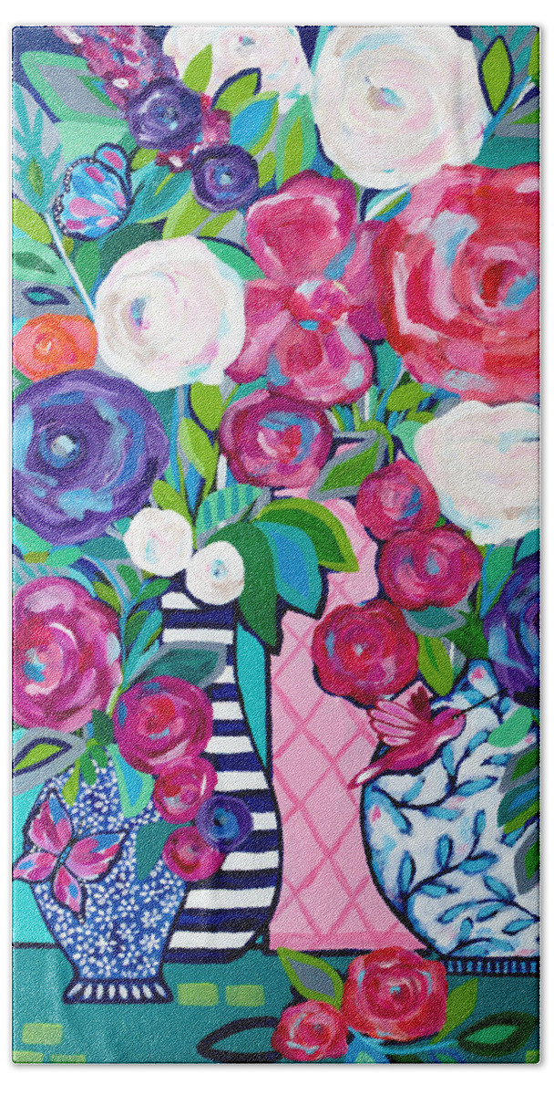 Flowers Beach Towel featuring the painting Summer Soiree by Beth Ann Scott