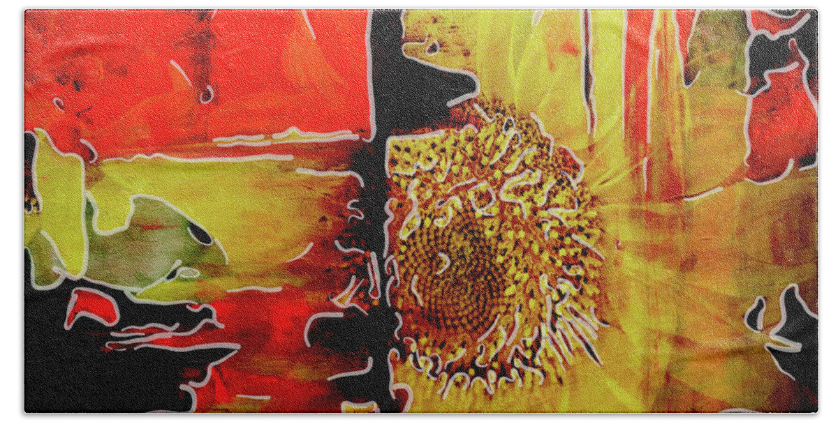Sun Flares Beach Towel featuring the painting Sun Flares Abstract by Chris Armytage