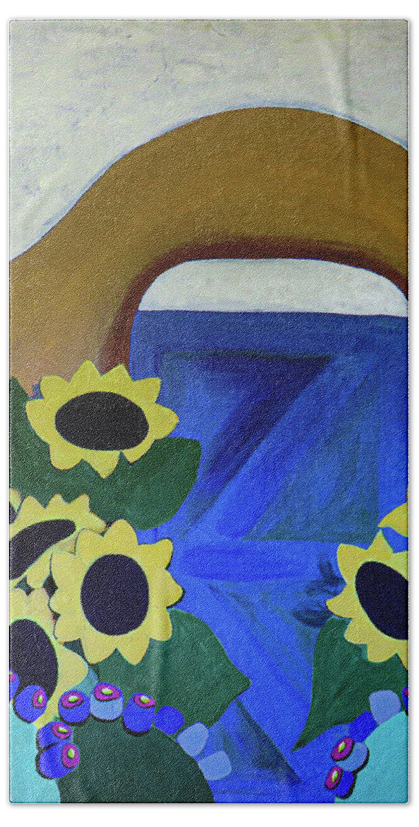 Bold Beach Towel featuring the painting Sun Flowers One by Ted Clifton
