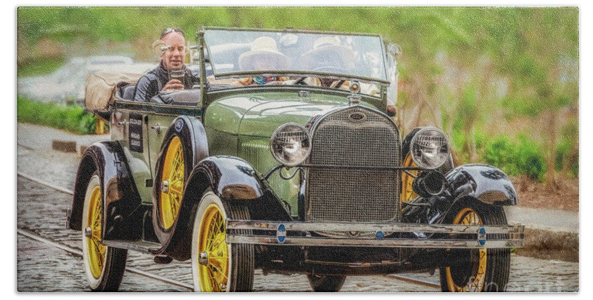 Car Beach Towel featuring the photograph Sunday afternoon drive in a 1929 Ford Model A by Shelia Hunt