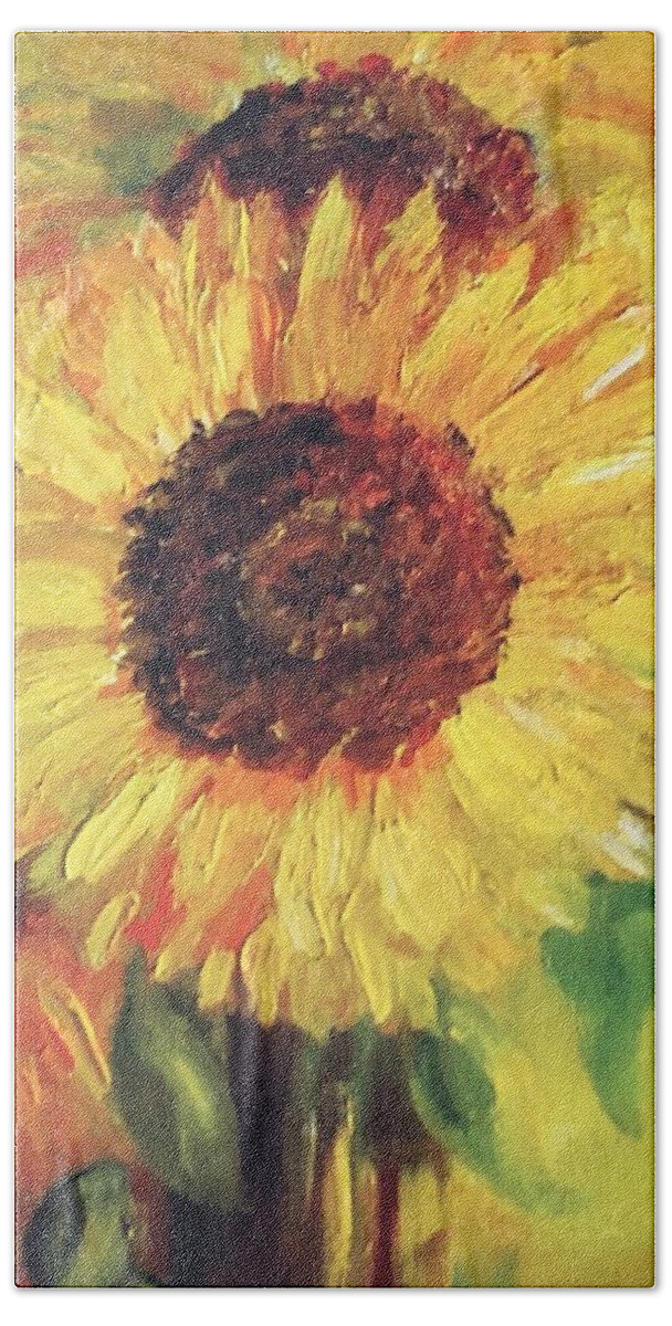 Sunflower Beach Towel featuring the painting Sunflower by Barbara Landry