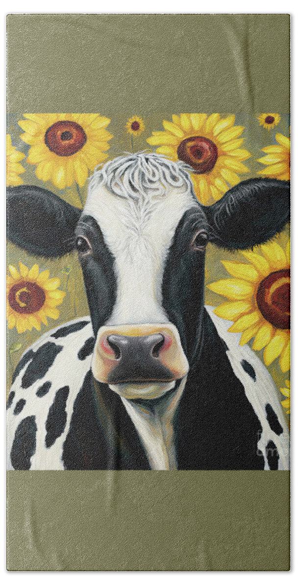 Cow Beach Towel featuring the painting Sunflower Country Cow by Tina LeCour