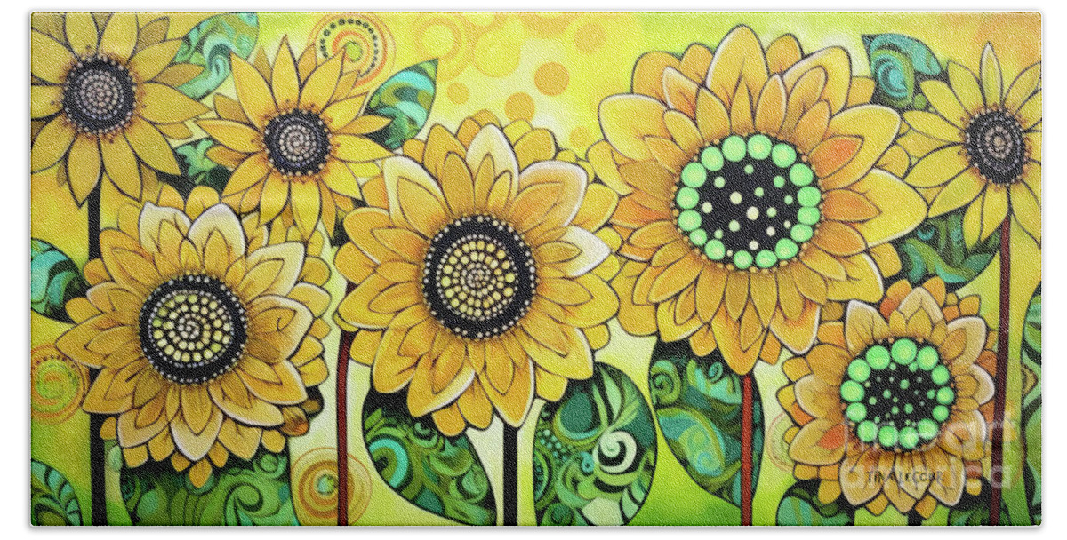 Sunflowers Beach Towel featuring the painting Sunflower Garden by Tina LeCour