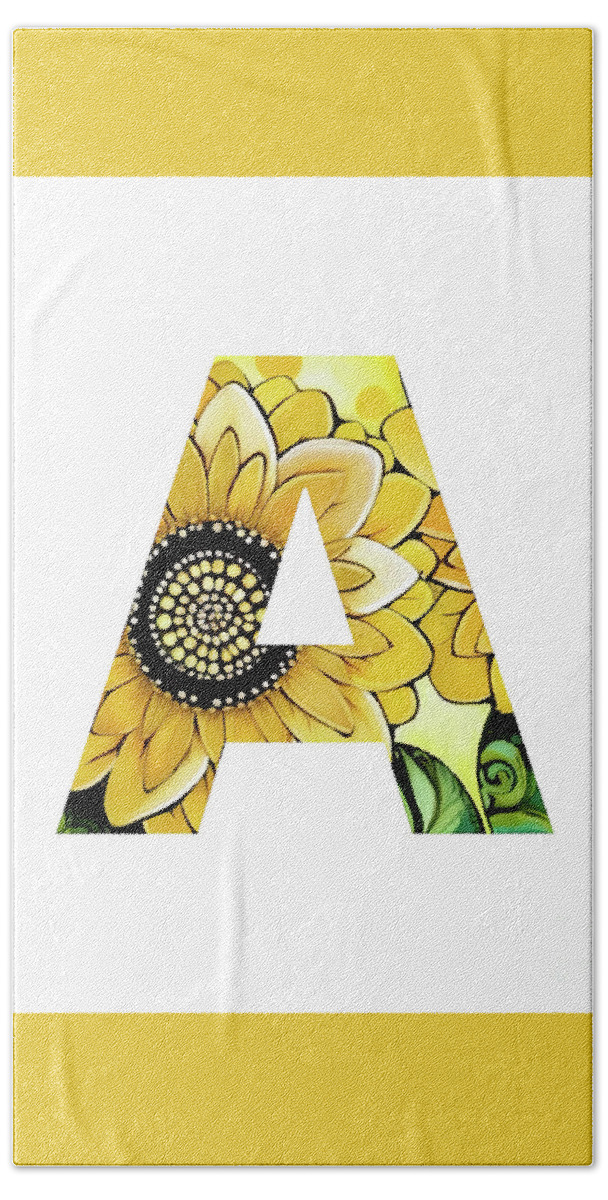 Letter A Beach Towel featuring the digital art Alphabet Letter A Sunflower by Tina LeCour