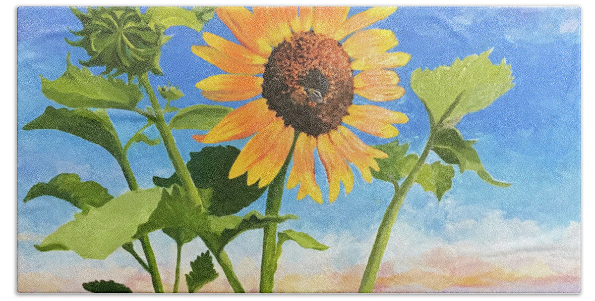 Sunflower Beach Towel featuring the painting Sunflower OBX by Anne Marie Brown