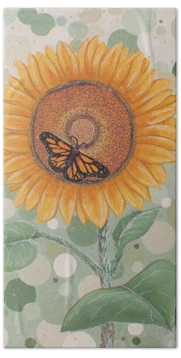 Sunflower Beach Towel featuring the painting Sunflower Polkadot A Garden's Tale by Kathy Pope