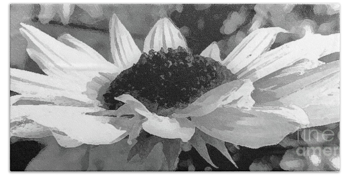 Black And White Photography Beach Towel featuring the digital art Sunflower Topsy by Tracey Lee Cassin