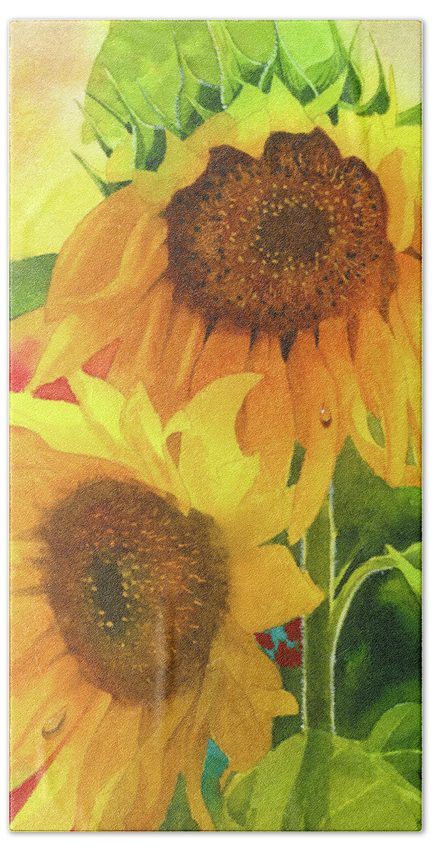 Sunflowers Beach Towel featuring the painting Sunflowers for Ukraine by Espero Art