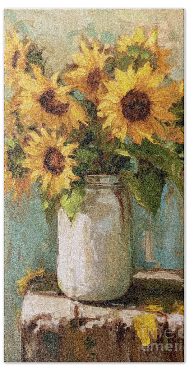 Sunflowers Beach Towel featuring the painting Sunflowers In A Jar by Tina LeCour