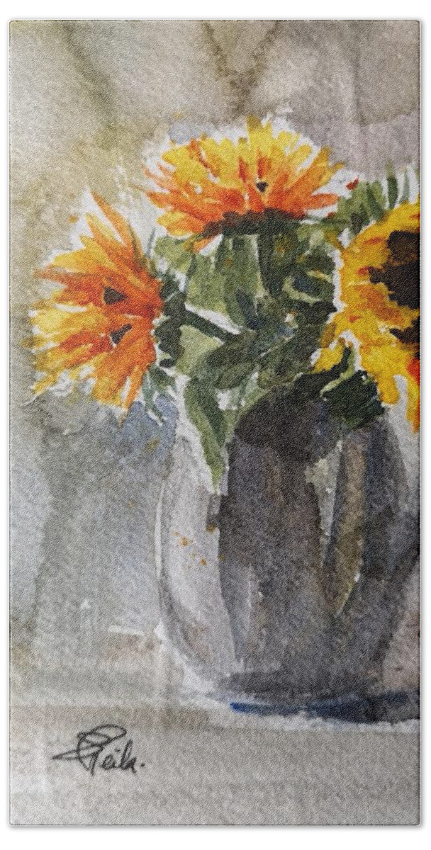 Still Life Beach Towel featuring the painting Sunflowers by Sheila Romard
