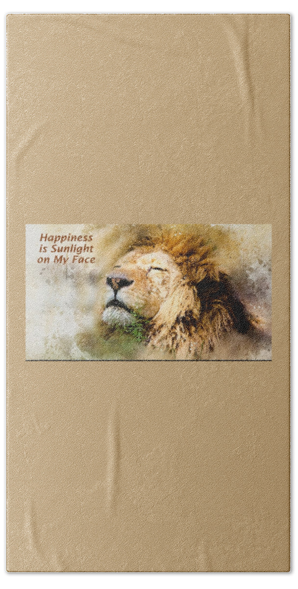 Lion Beach Towel featuring the mixed media Sunlight on My Face by Nancy Ayanna Wyatt
