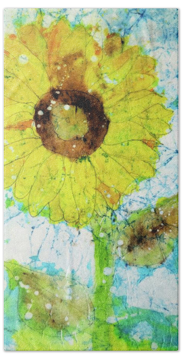 Batik Beach Towel featuring the painting Sunlit Sunflower by Shady Lane Studios-Karen Howard