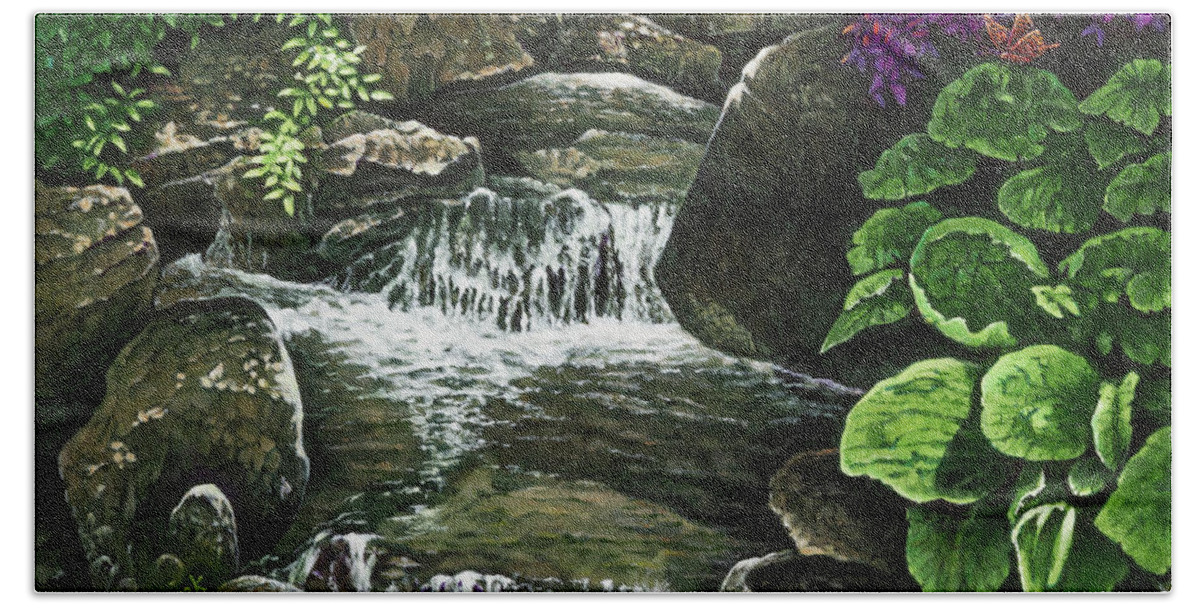 Brook Beach Towel featuring the painting Sunny Brook by Michael Frank