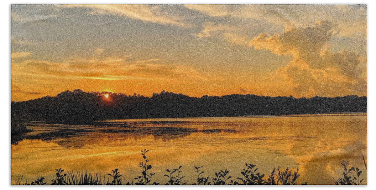  Beach Towel featuring the photograph Sunny Lake Park Sunset by Brad Nellis