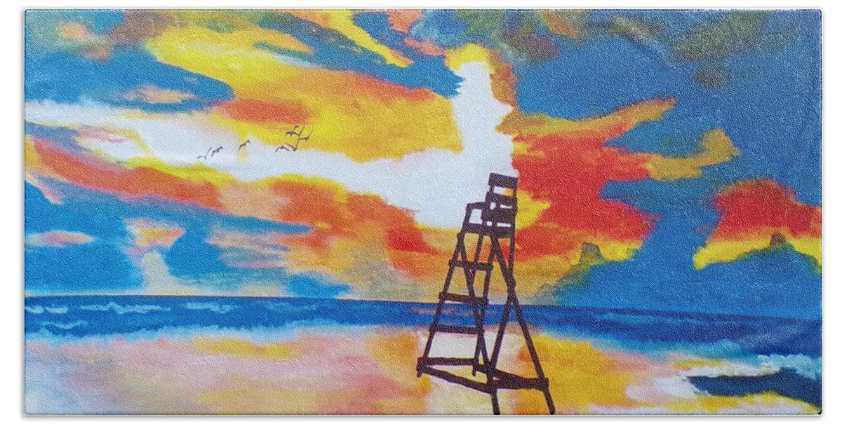 Seascape Beach Towel featuring the painting Sunrise Before the Storm by Kathie Camara