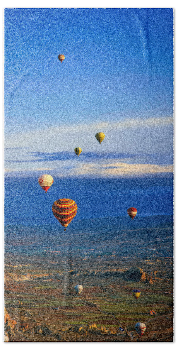 Hot Air Balloon Beach Towel featuring the photograph Sunrise Hot Air Balloon Ride III, Cappadocia, Turkey by Thomas Ly