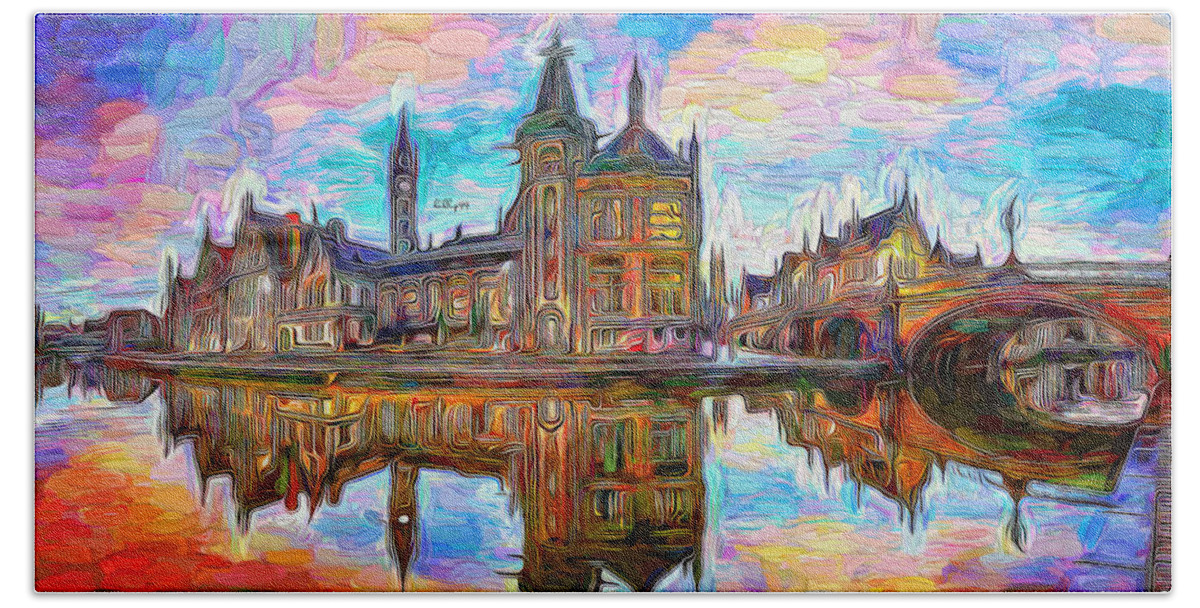Paint Beach Towel featuring the painting Sunrise in Ghent by Nenad Vasic