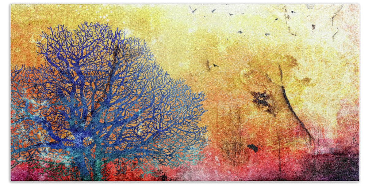 Landscape Beach Towel featuring the mixed media Sunrise Landscape by Nicky Jameson